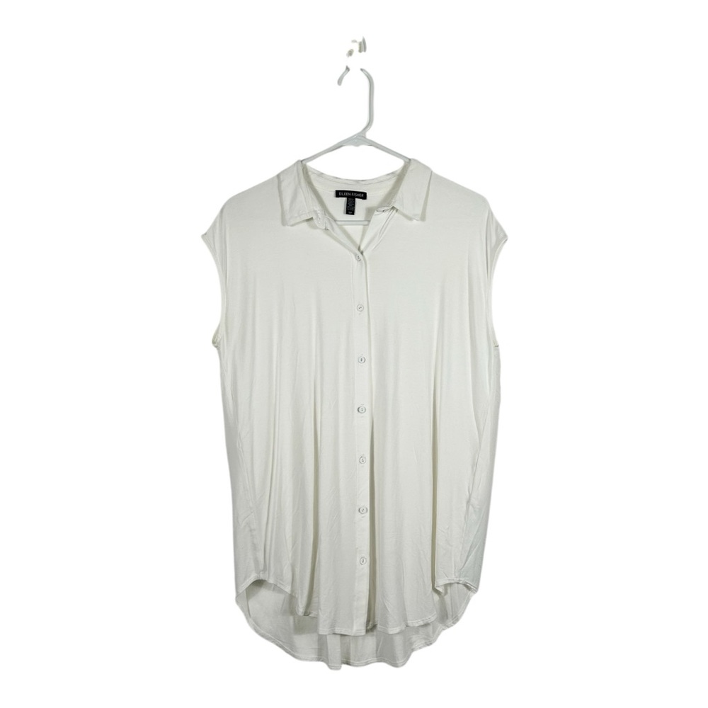 Eileen Fisher White Viscose Blend Button Up Top